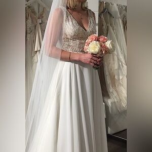 Justin Alexander A-line Wedding Dress Ivory/Nude,Tag Size 8/Street Size 4,#88003